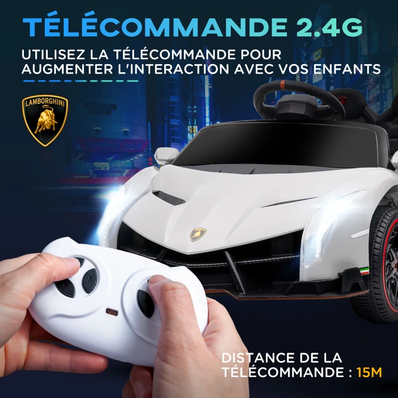 HOMCOM Voiture électrique licence Lamborghini Veneno 12V pour enfants avec portes papillon télécommande musique blanc