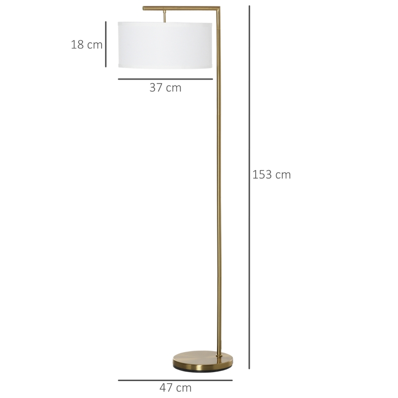HOMCOM Lampada da Terra Moderna in Metallo e Paralume in Tessuto, Lampada da Lettura E27 47x37x153cm, Oro e Bianco