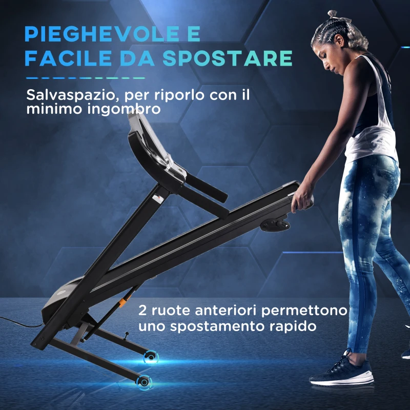 HOMCOM Tapis Roulant Elettrico Pieghevole Salvaspazio, Tapis Roulant Professionale con Display LED e 12 Programmi, Velocità 1-12km/h, Potenza 500W, per Casa e Ufficio, Nero