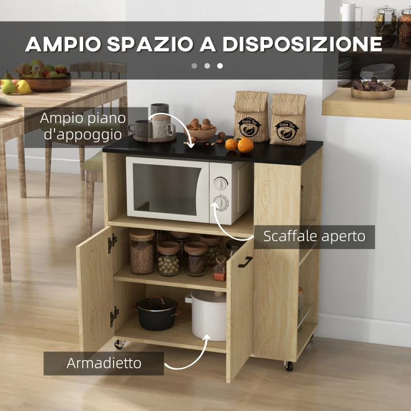 HOMCOM Carrello da Cucina in Truciolato con Ripiano Aperto, Armadietto a 2 Ante e Scaffale Laterale, 75x40x80.5 cm
