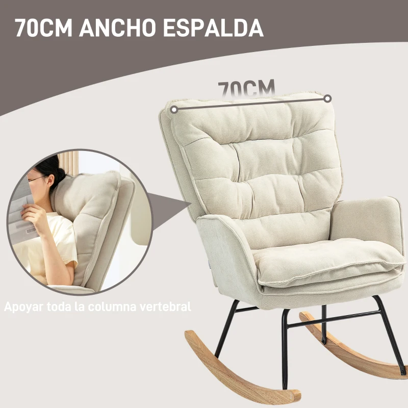 HOMCOM Silla Mecedora con Patas de Madera de Haya y Reposabrazos Mecedora para Lactancia Carga 120 kg para Dormitorio Beige
