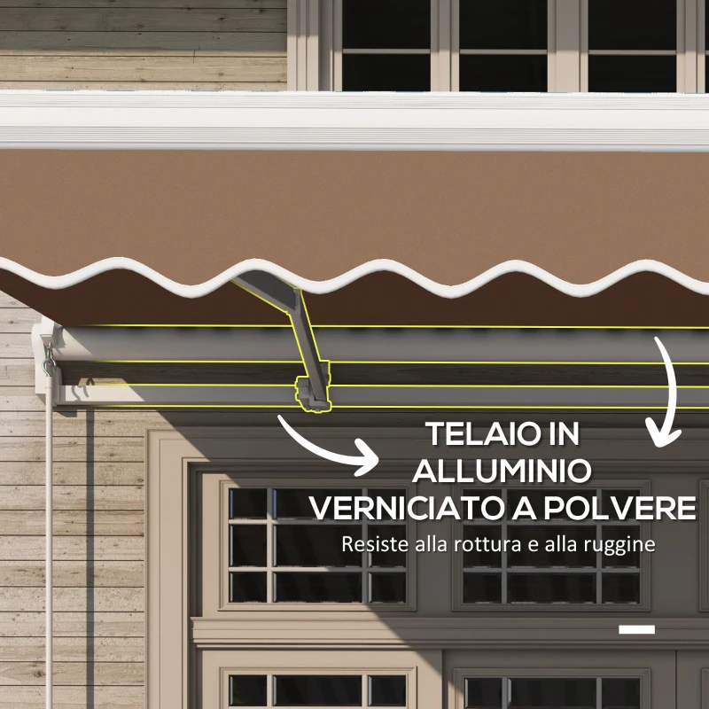 Outsunny Tenda da Sole per Esterno Avvolgibile a Manovella in Metallo e Alluminio, 4x2.5m, Rosso Ruggine