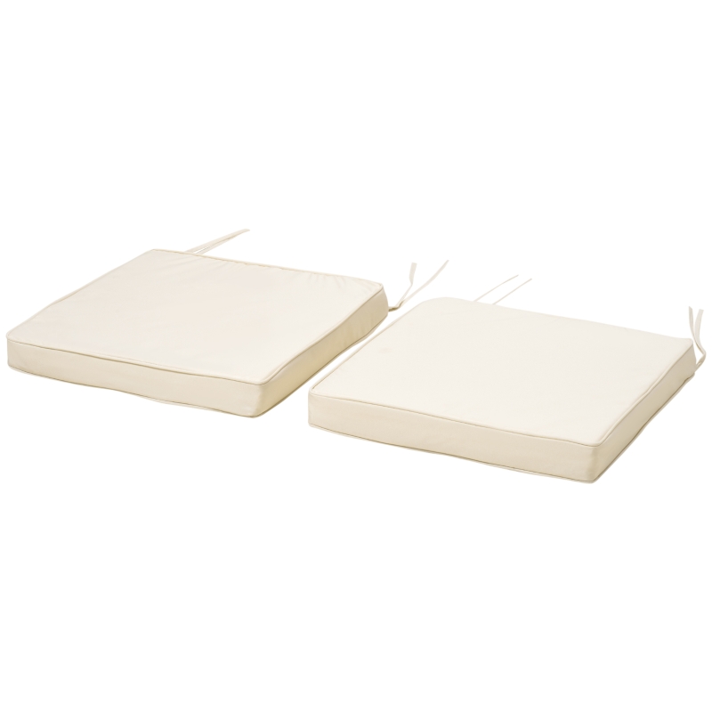 Outsunny Set of 2 Garden Chair Cushions with Ties, 45 x 45 cm Replacement Cushions for Outdoor Furniture, Cream White