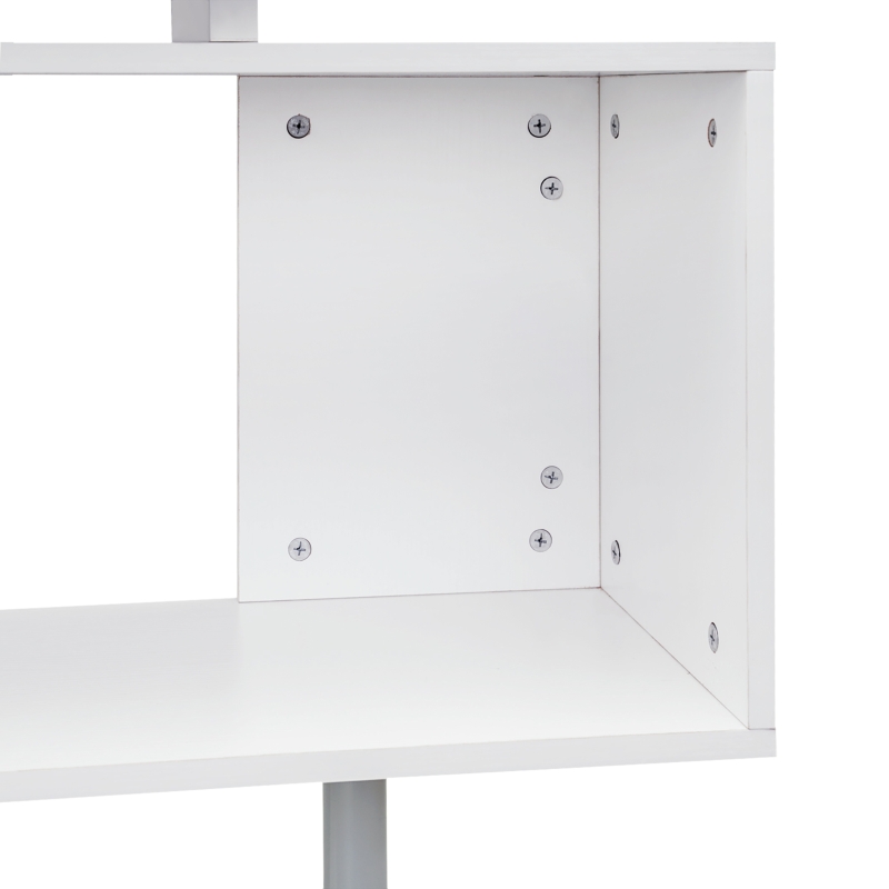 HOMCOM Scrivania Moderna, Angolare e Girevole con Libreria, Tavolo da Pranzo in Truciolato Bianco, 140x120x78 cm