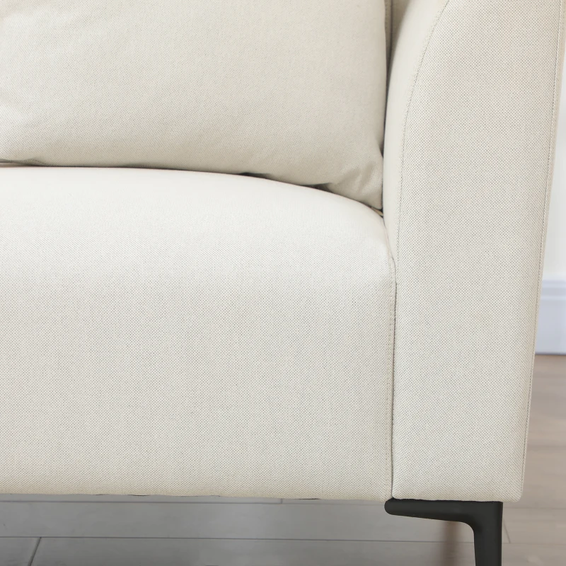 HOMCOM Canapé 3 places style contemporain avec 4 coussins piètement acier noir revêtement tissu aspect lin crème