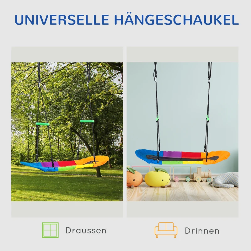Outsunny Nestschaukel Baumschaukel Kinderschaukel Schaukelsitz für 1-2 Kinder zwischen 3-14 Jahren Outdoor 100-160 cm verstellbaren Seil belastbar bis 200 kg Oxfordstoff mehrfarbig