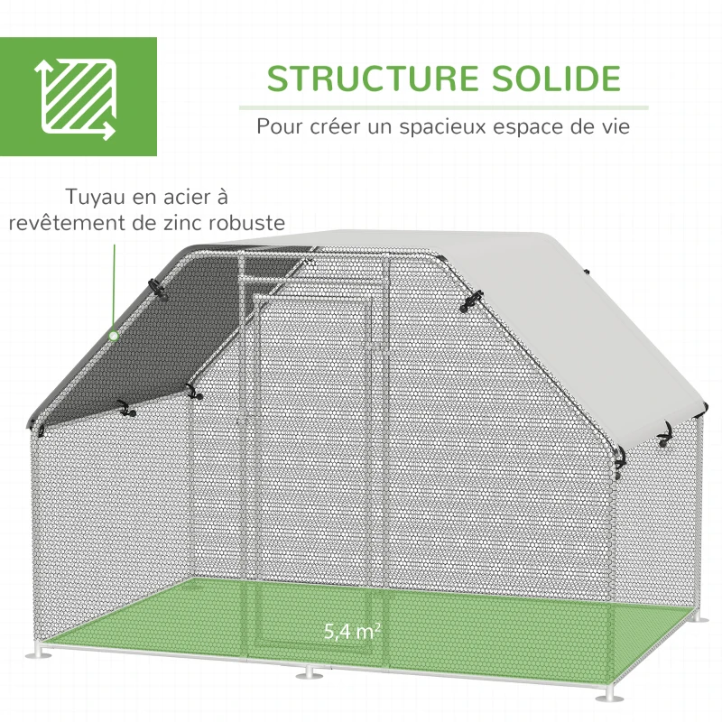 PawHut Enclos poulailler chenil 5,32 m² - parc grillagé dim. 2,8L x 1,9l x 1,95H m - poulailler chenil entièrement couvert - acier galvanisé