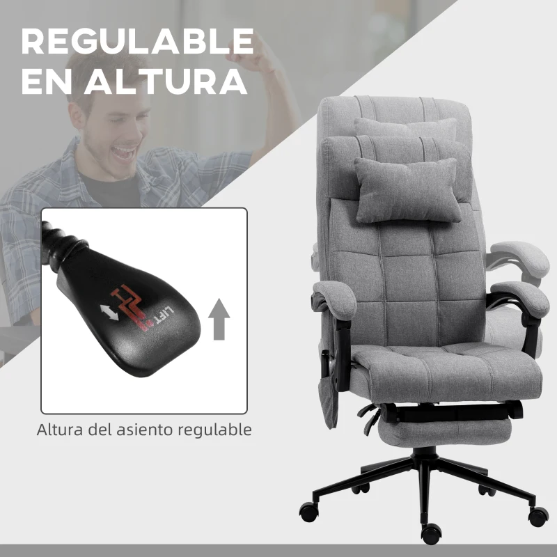 Vinsetto Silla de Masaje Reclinable con 6 Puntos de Masaje y 5 Modos Función de Calefacción Ajustable 66x76x112-120 cm Gris(m-5)