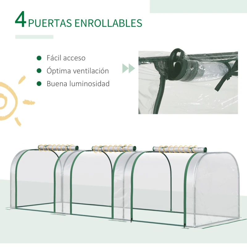 Outsunny Invernadero de Jardín 295x100x80 cm para Cultivo de Plantas Tipo Túnel Marco Acero y Plástico Transparente