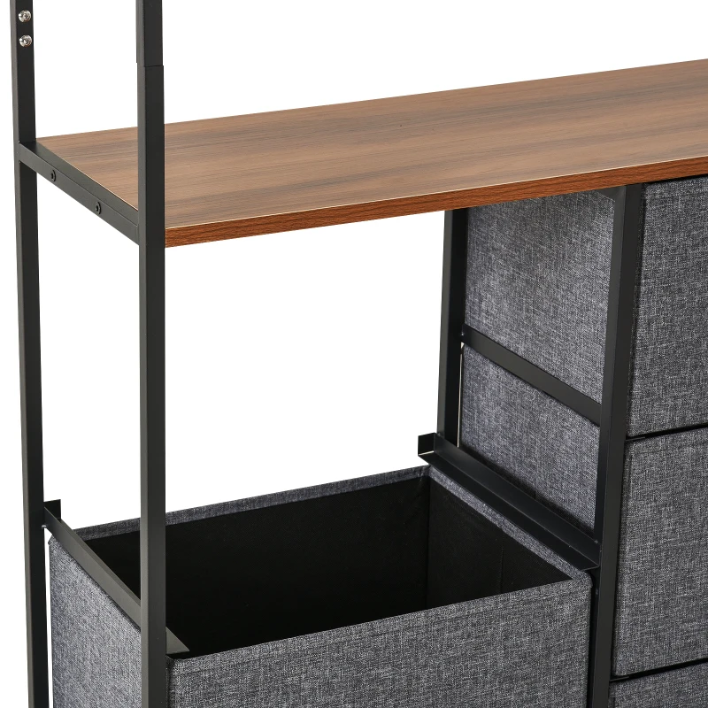 Armario Ropero Abierto Almacenaje Hecho de Metal Plegable con 5 Cajones Extraíbles Apto para Salón Oficina Dormitorio Estudio con Barra para Colgar Estilo Moderno Negra Gris 83x28x175cm