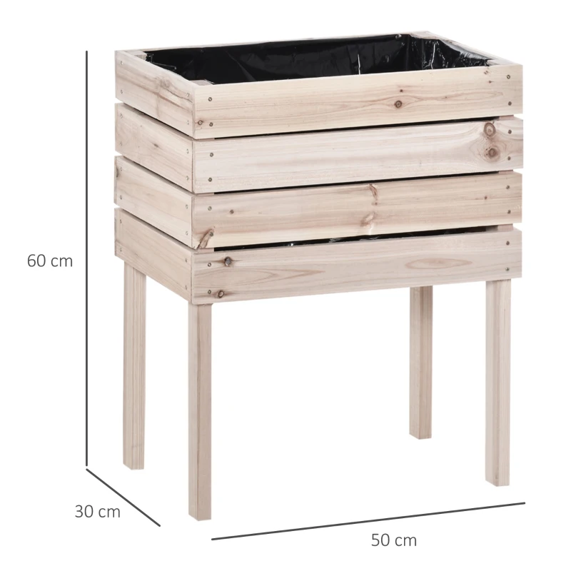 Outsunny Letto per Orto Rialzato con 4 Vasi Portapiante da 50x30x60cm, in Legno Colore Naturale