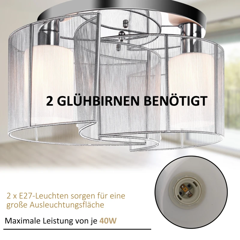 HOMCOM Deckenleuchte Deckenlampe 40W Modernes Design Leuchtmittel E27 sockel ideal für Schlafzimmer Wohnzimmer Küchen Flur stark Leuchtkraft Cremeweiß Ø35x25 cm