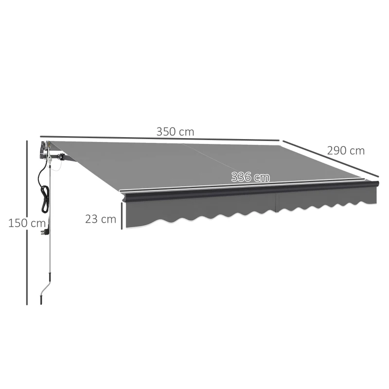 Outsunny 3.5 x 3m Electric/Manual Awning, with Remote - Dark Grey