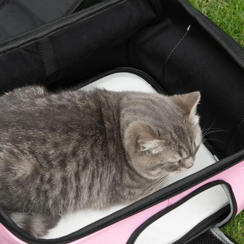 PawHut Borsa Trasportino per Cani e Gatti con 2 Porte a Cerniera, 50x35x36cm, Rosa
