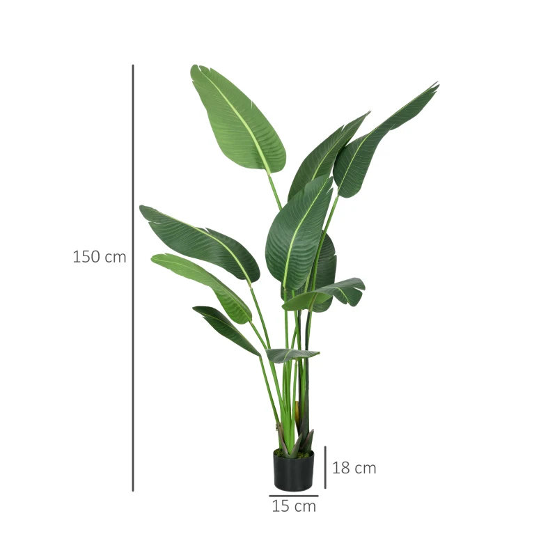 HOMCOM Pianta Artificiale Palma del Viaggiatore Alta 150cm per Interno ed Esterno con Vaso Incluso