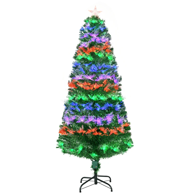HOMCOM Sapin de Noël artificiel 150 cm en fibre optique couleurs 140 LED support pliable