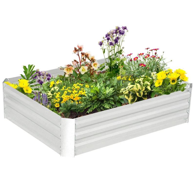 Outsunny Hochbeet aus verzinktem Stahl Gartenbeet Pflanzkasten für Garten Blumenkasten Blumenkübel Silber 120 x 90 x 30 cm