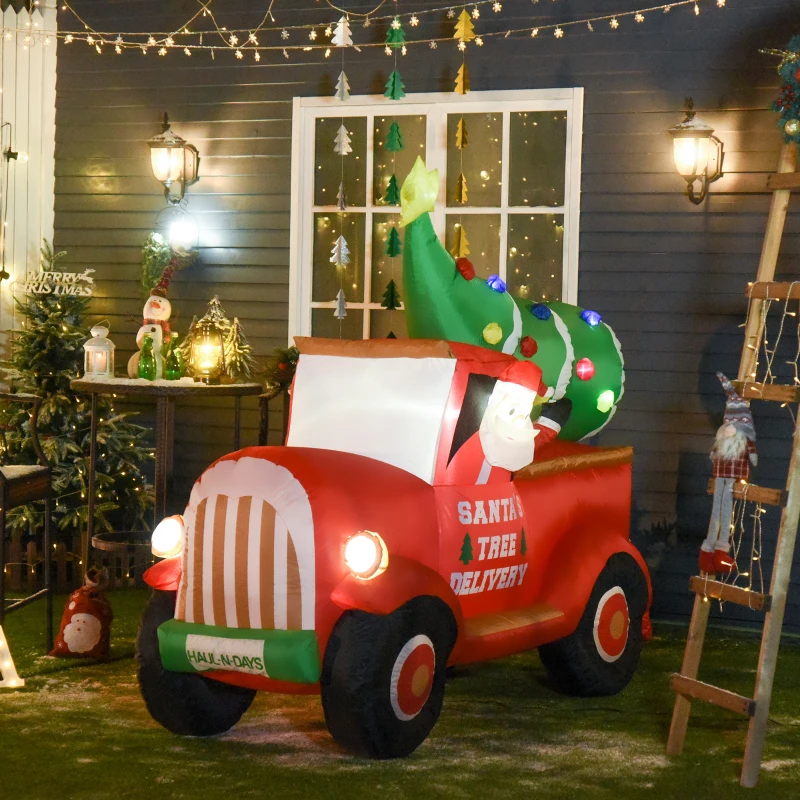 HOMCOM Babbo Natale su Camion Gonfiabile Gigante 180cm con Luci a LED, Impermeabile e Luminoso, da Esterno o Interno