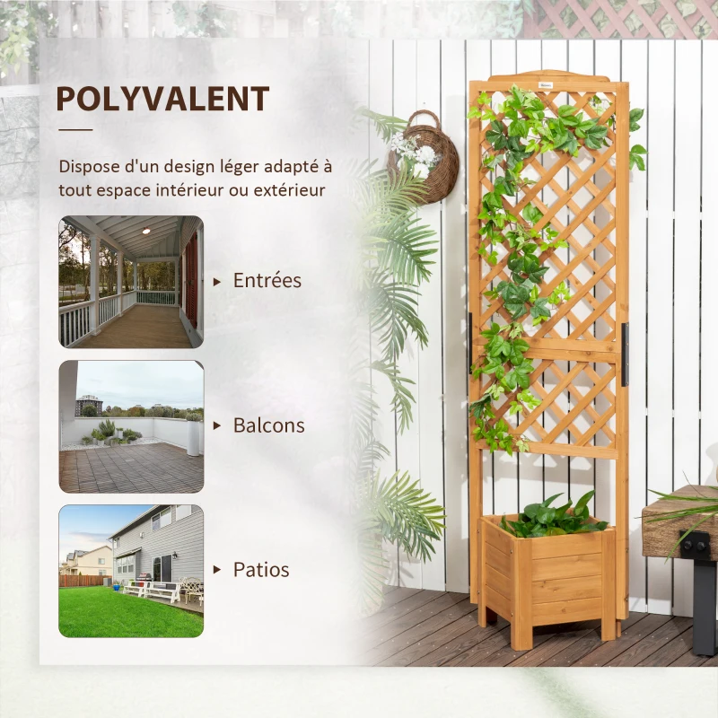 Outsunny Jardinière avec treillis sur pieds pour plantes - dim. 54,5L x 52l x 180H cm - Bois Sapin pré-huilé