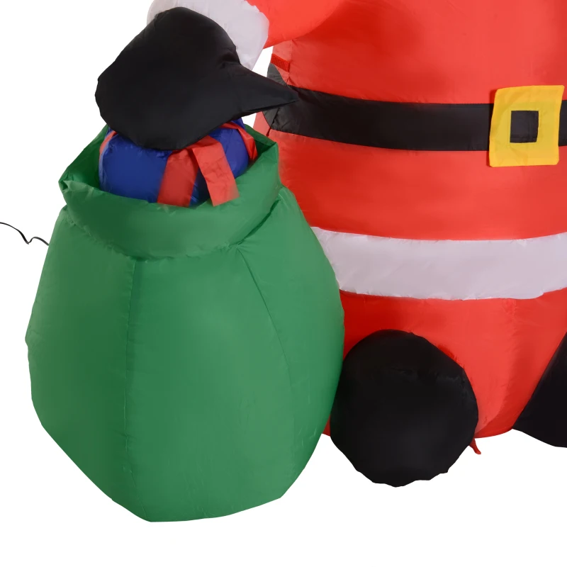 HOMCOM Papa Noel Inflable 70x45x120cm Luces LED + Bolsa Regalo Decoracion Navidad Santa