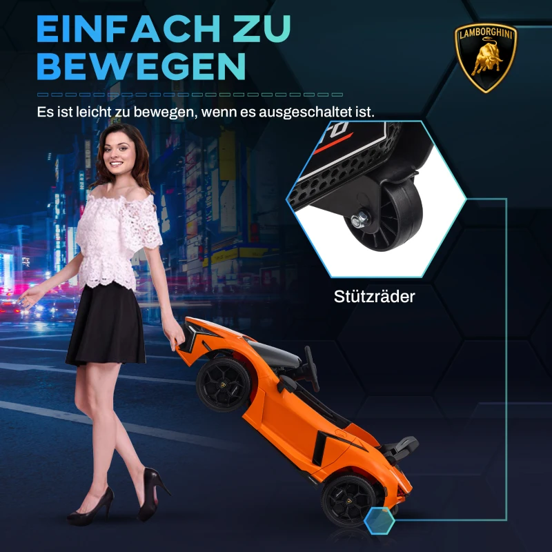AIYAPLAY Elektroauto für Kinder von 3-5 Jahren, sanfter Antrieb, fernsteuerbar, mit Hupe, Kunststoff und Metall, Orange(m-5)