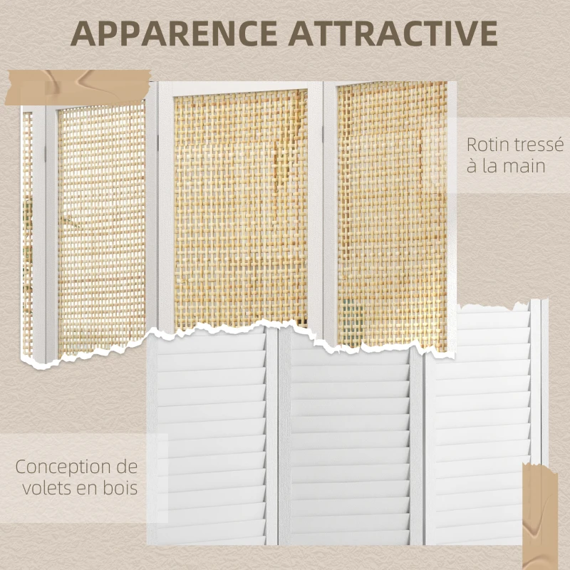 HOMCOM Paravent en bois 4 panneaux 160 x 170 cm séparateur de pièce cloison de séparation pliable en bois - blanc