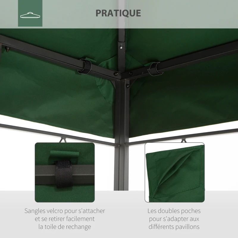 Outsunny Toile de rechange pour pavillon tonnelle tente 3 x 4 m polyester haute densité 180 g/m² vert