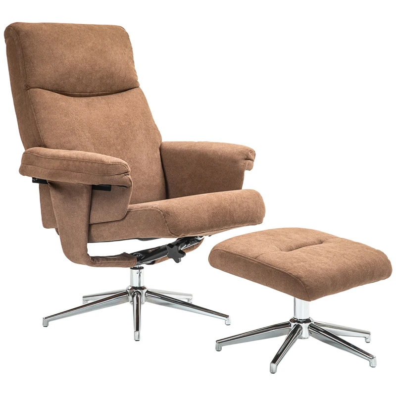 HOMCOM Velvet-Feel Recliner Chair and Ottoman - Light Brown