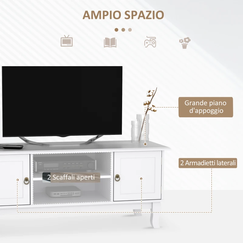HOMCOM Mobile Porta Tv Bianco Opaco Classico con Ante in Legno per TV 50'' 120×45×50.5cm