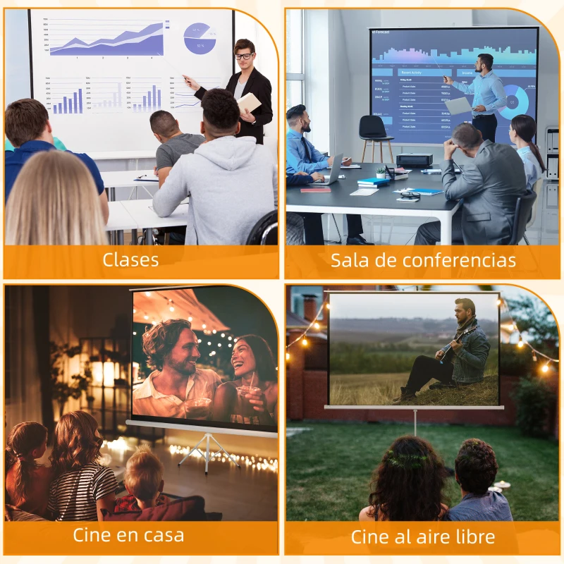 HOMCOM Pantalla de Proyector Manual 120 Pulgadas Pantalla de Proyección Formato 4:3 con Altura Ajustable 244x183 cm Blanco