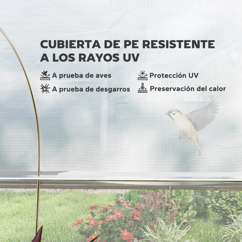 Outsunny Invernadero de Túnel 6x3x2 m con Anti-UV y Puerta Enrollable con Cremallera Paredes Laterales con Malla Blanco