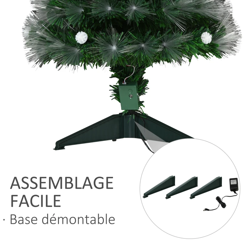 HOMCOM Sapin de Noël Artificiel Lumineux 90H cm Fibre Optique LED + 14 Ampoules + Support Pied 90 Branches étoile Sommet Brillante Vert