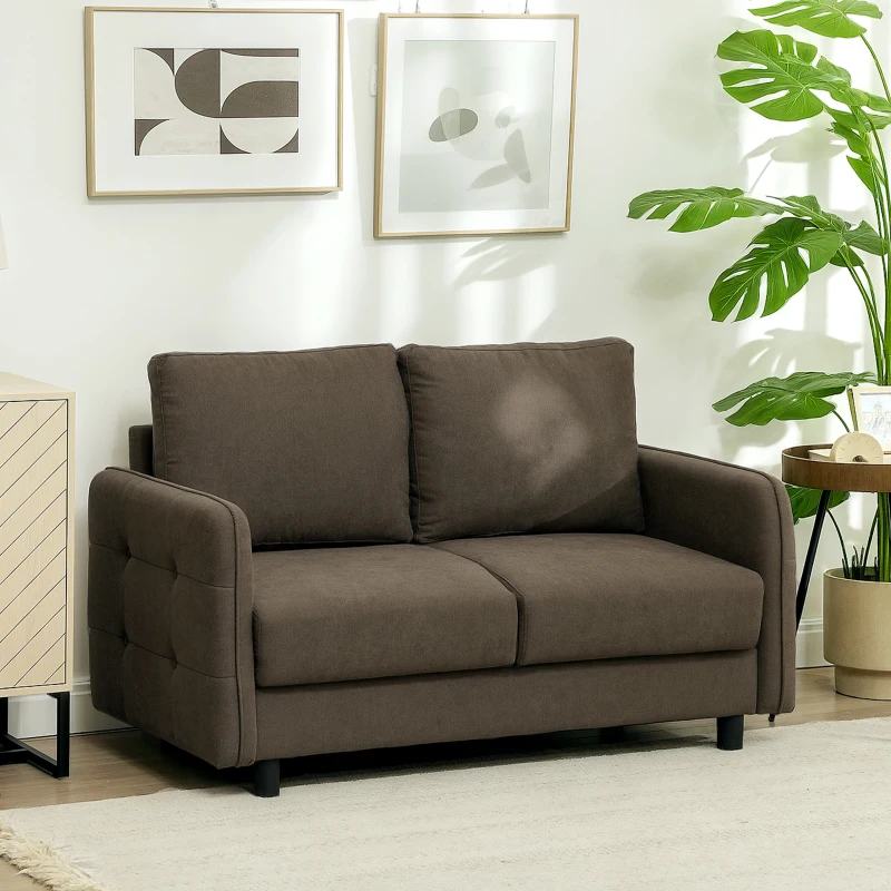 HOMCOM Zweisitzer-Sofa mit Stauraum, Polstersofa in Samtoptik mit Rückenkissen für Wohnzimmer, Schlafzimmer, Büro, Braun