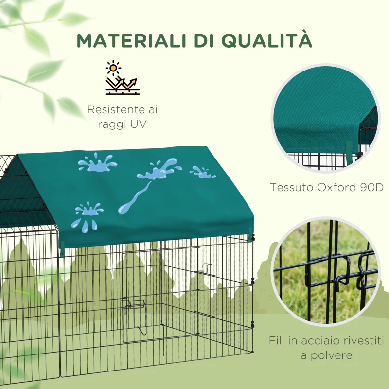 PawHut Gabbia per Conigli da Esterno e Interno a Casetta con Tettuccio, 220x85x103cm, Verde