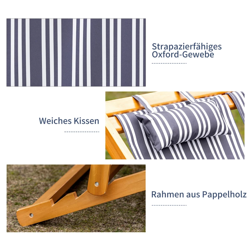 Outsunny Sonnenliege Doppelliege aus Holz Gartenliege Zweisitzer 3-stufig verstellbare Rückenlehne klappbar Loungemöbel Strand Pool bunt 108 x 105 x 85 cm