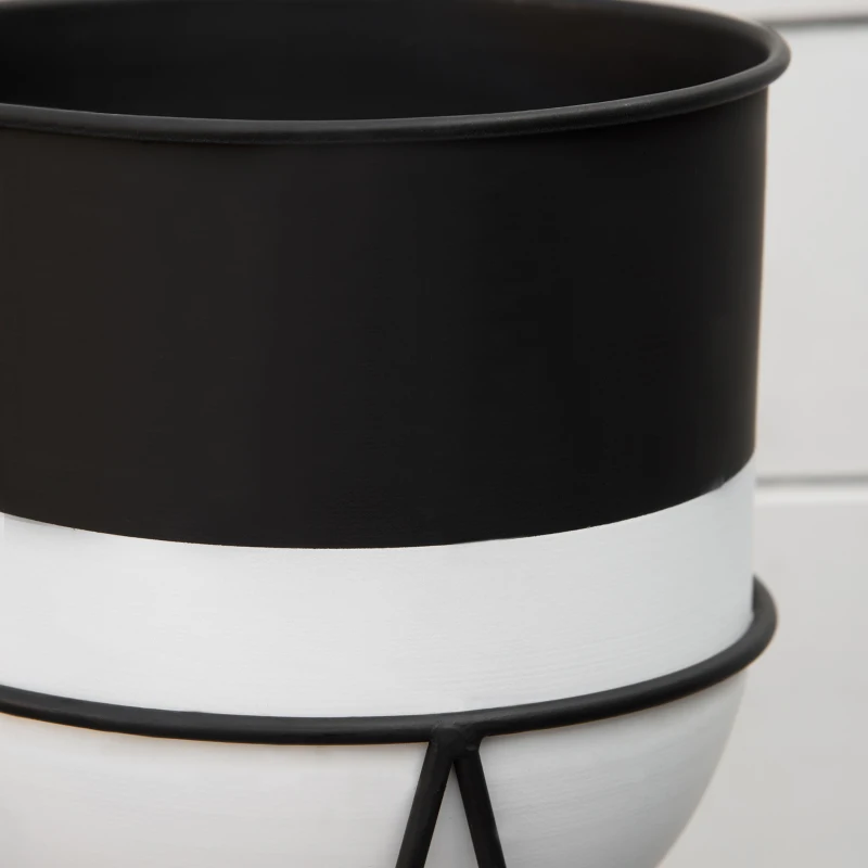 Outsunny Fioriera Set di 2 Pezzi con Supporto di Metallo per Arredamento Interni ed Esterni Nera