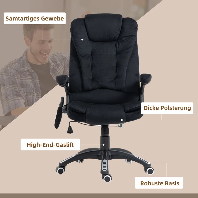 Vinsetto Bürostuhl mit Massage- & Wärmefunktion, ergonomisch, höhenverstellbar, Schwarz(m-9)