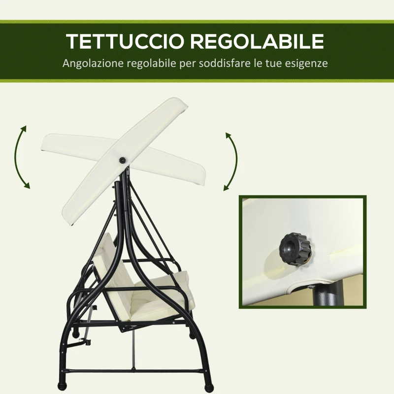 Outsunny Dondolo Letto da Giardino 3 Posti con Tettuccio Regolabile, in Acciaio e Poliestere, 195x117x175 cm, Crema e Nero