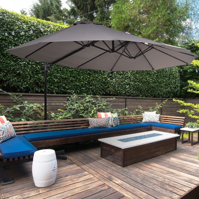 Outsunny Ombrellone Doppio da Giardino in Metallo e Poliestere Anti-UV Impermeabile, 445x270x260cm, Grigio