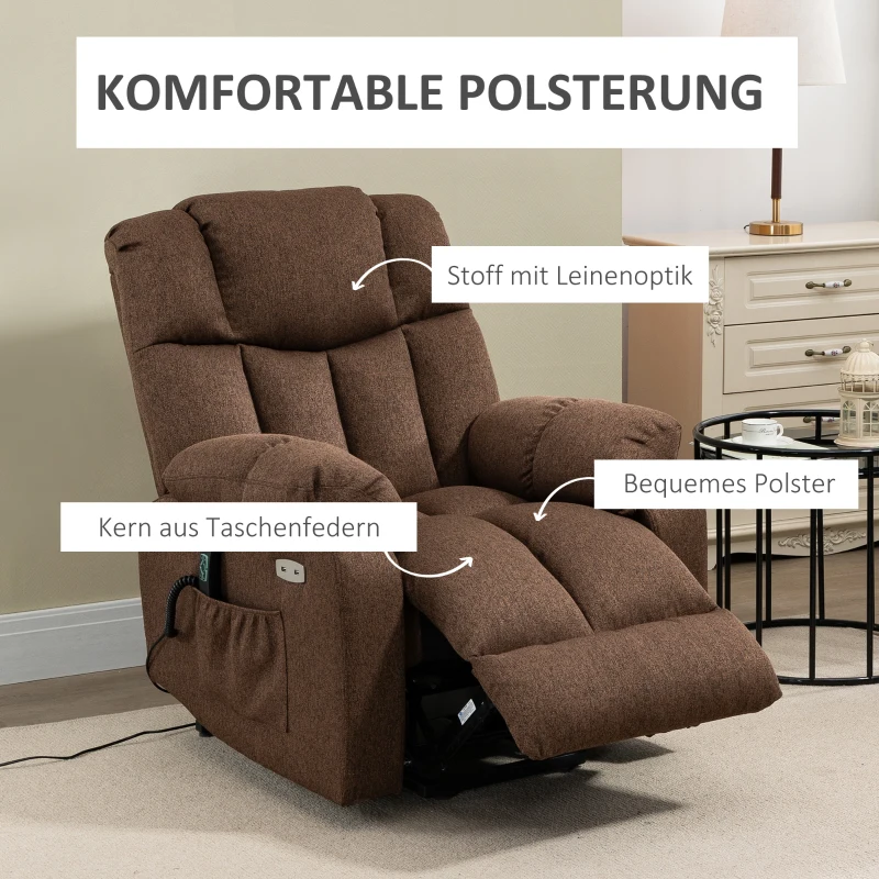 HOMCOM Aufstehsessel mit Liegefunktion und Fernbedienung 92 x 95 x 107 cm, Braun
