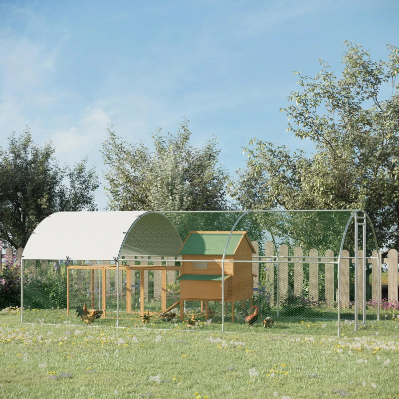 PawHut Hühnerstall Freilaufgehege 2,8x5,7x1,97m mit Schloss Verzinkter Stahl Hühnerhaus mit Wasserdichtem, Anti-UV Dach Freigehege Outdoor Geflügelstall für Hühnerkäfig, Kleintiere Silber