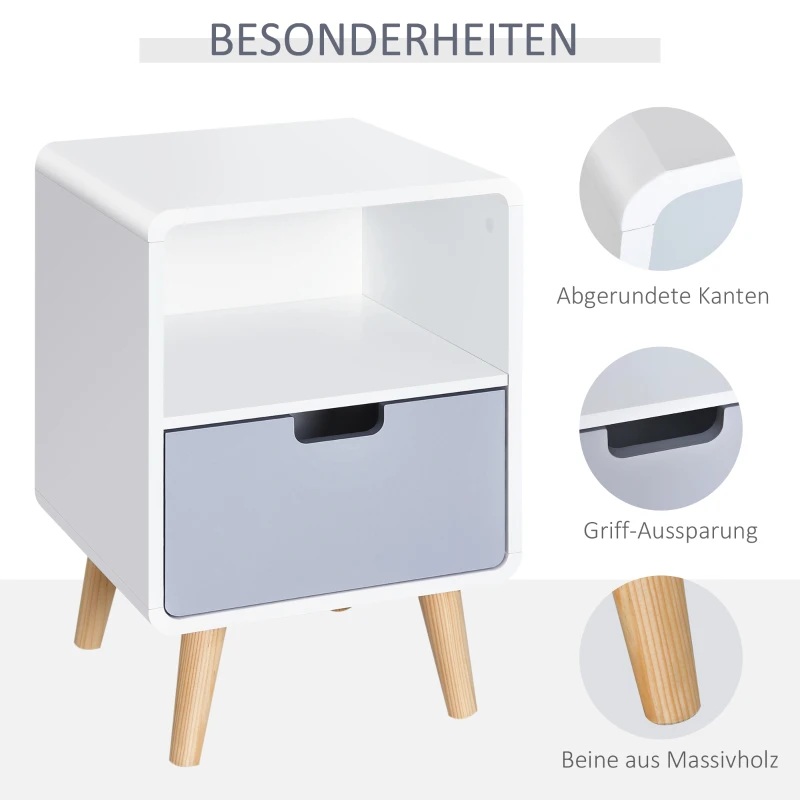 HOMCOM Nachttisch Nachtkommode Beistelltisch modernen Design mit 1 Regal Schlafzimmer MDF weiß L40 x B38 x H58cm