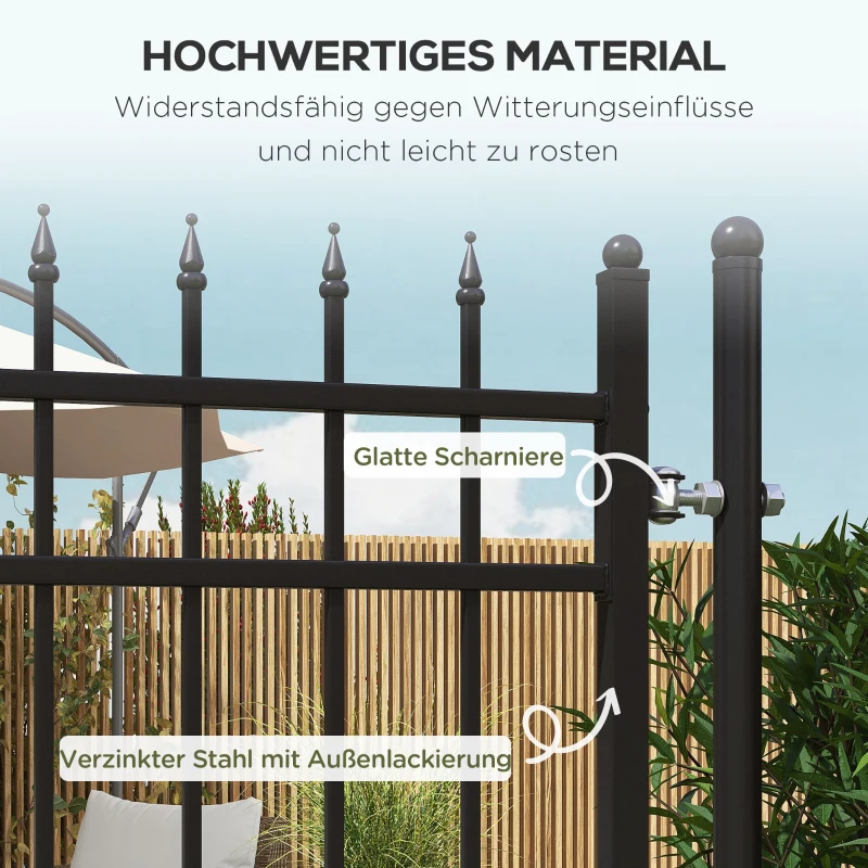 Outsunny Gartentor, Schloss und Schlüssel, dekorative Spitzen, rostfreier Stahl, 107x204cm, Schwarz