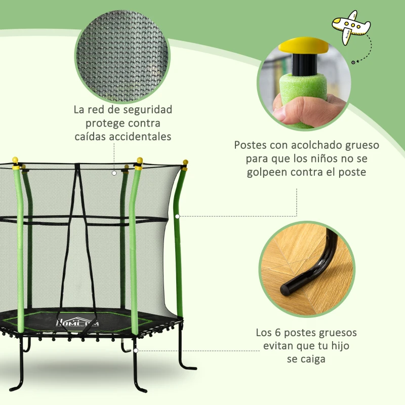 HOMCOM Cama Elástica Infantil Trampolín para Niños +3 Años con Red de Seguridad Ø163,5x163,5 cm Verde