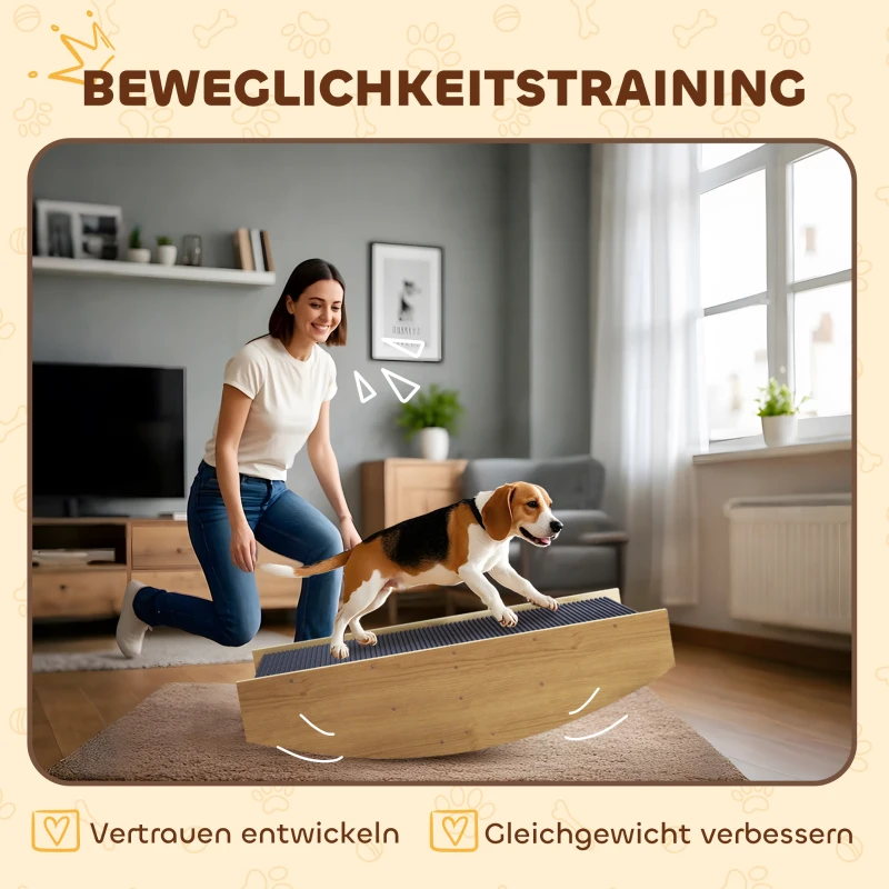 PawHut Agility Hundeschaukel, 2-in-1 Wippe und Treppe, rutschfest, Tanneholz, 80 x 39,5 cm(m-7)