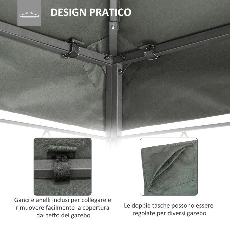 Outsunny Copertura per Gazebo 4x3 m a 2 Livelli in Poliestere con Cinghie e 10 Fori di Drenaggio, Grigio Scuro