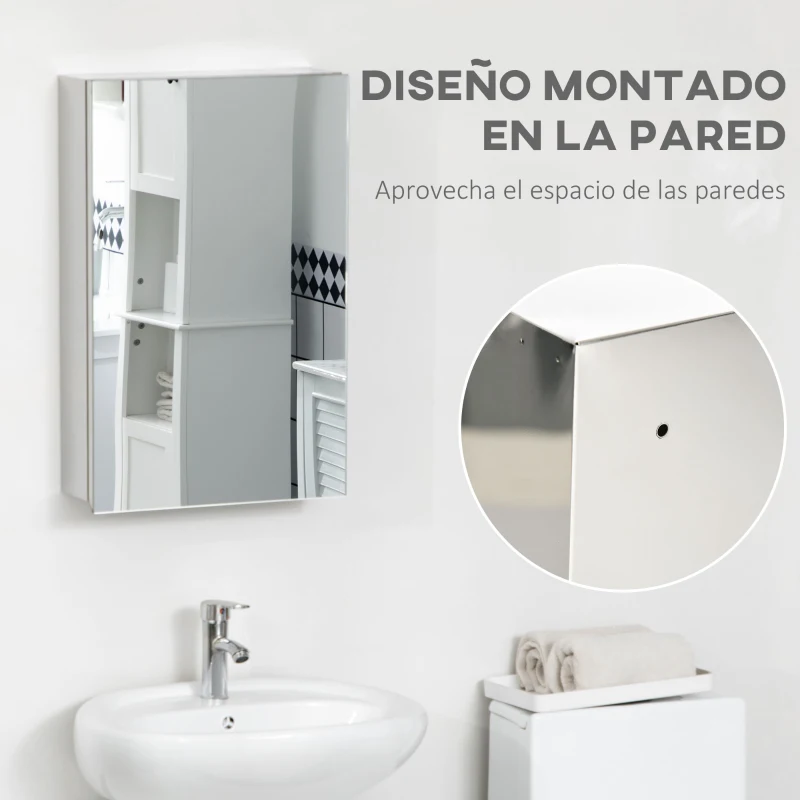 kleankin Armario de Baño con Espejo Armario de Pared con 3 Estantes de Almacenamiento para Ducha Aseo 39x12x60 cm Plata