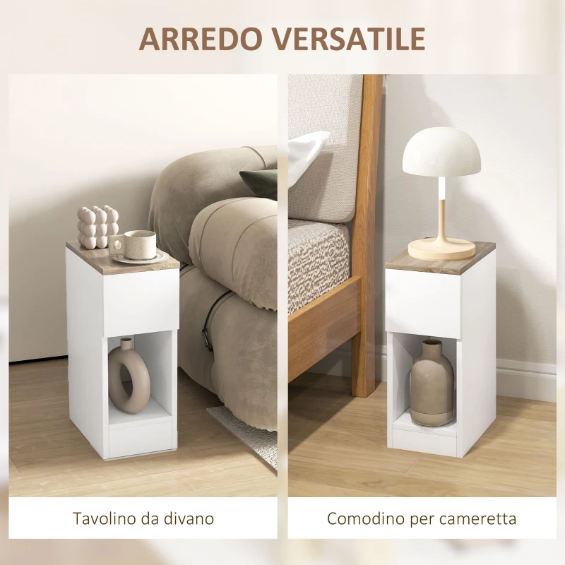 HOMCOM Comodino Moderno con Cassetto e Ripiano in Legno, 20x30x50 cm, Bianco