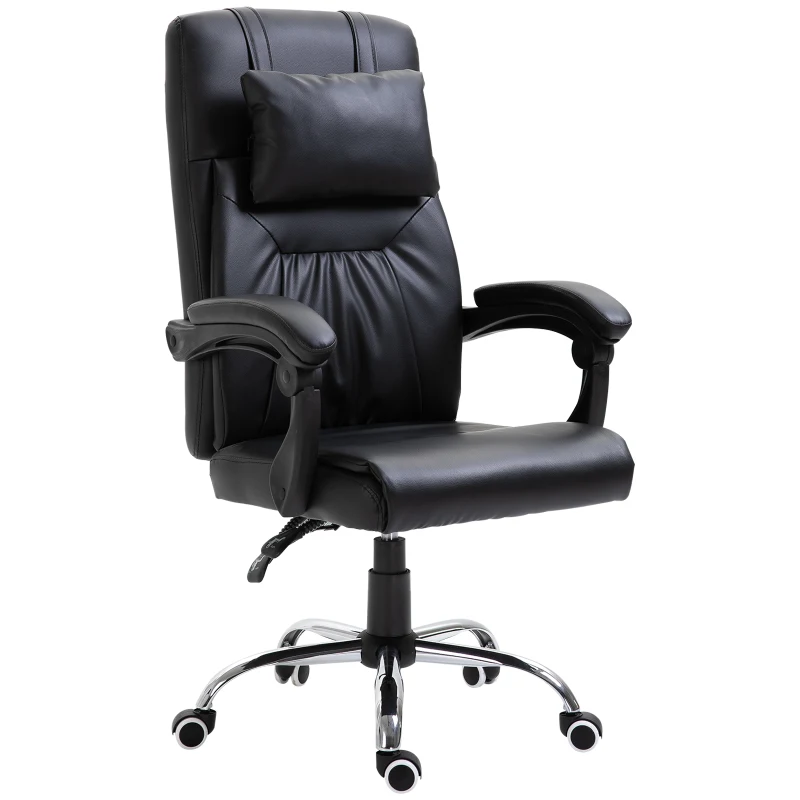 HOMCOM Fauteuil de bureau chaise pour ordinateur ergonomique appuie-tête de massage vibrant pivotant 360° réglable roulettes 64 x 63 x 113-121 cm noir