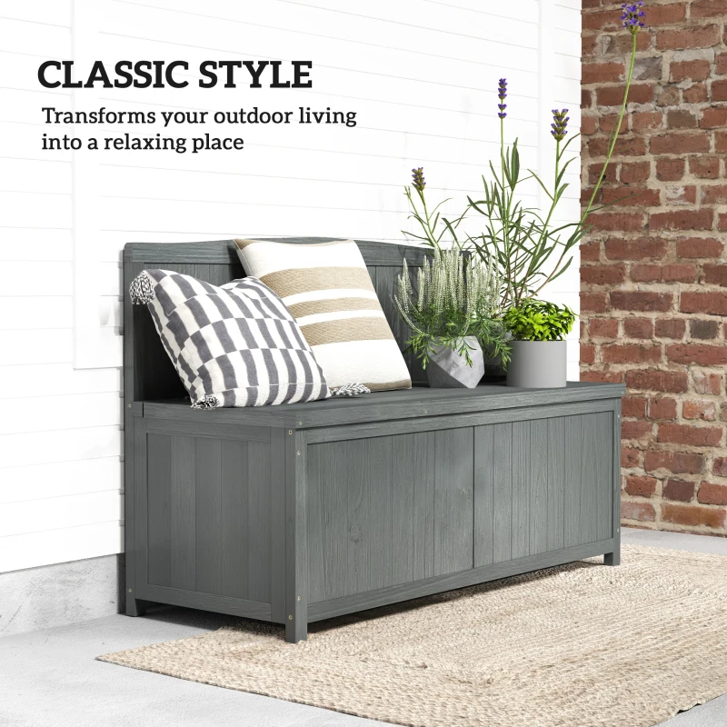 Outsunny Wood Storage Bench for Patio Furniture, Outdoor Garden Seating Tools, Grey